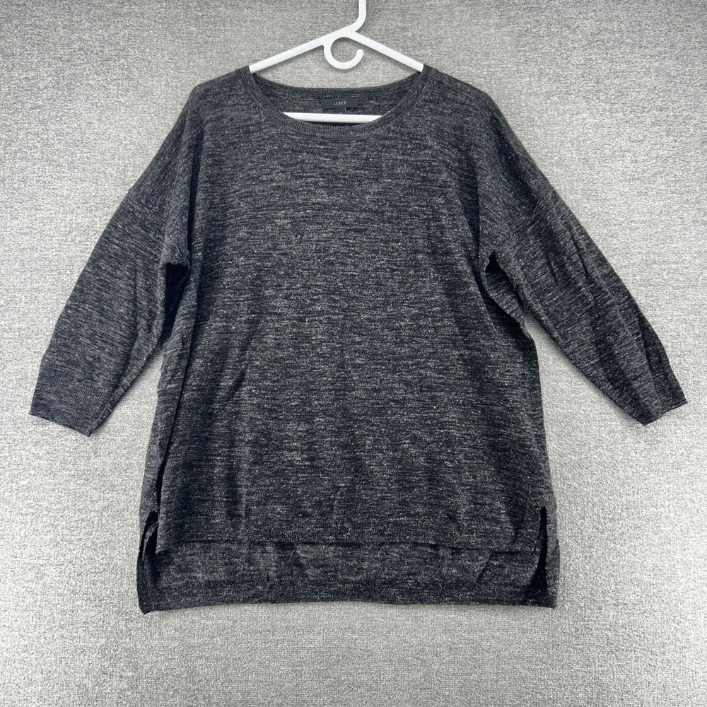 J Crew Sweater Top Women Size Medium Gray‎ Wool Alpaca Linen Blend Lightweight
